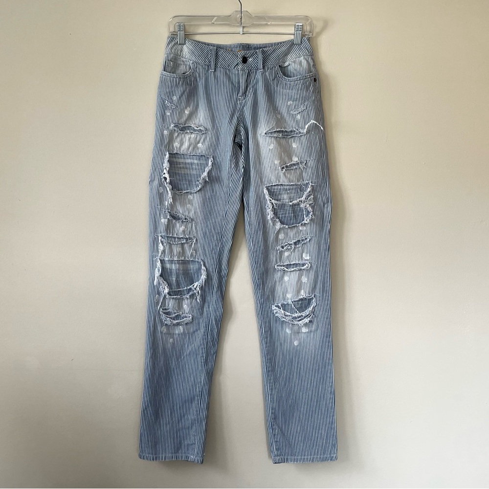Rare dELiA*s Railroad Stripe Distressed Straight Leg Baggy Jeans Size 0R